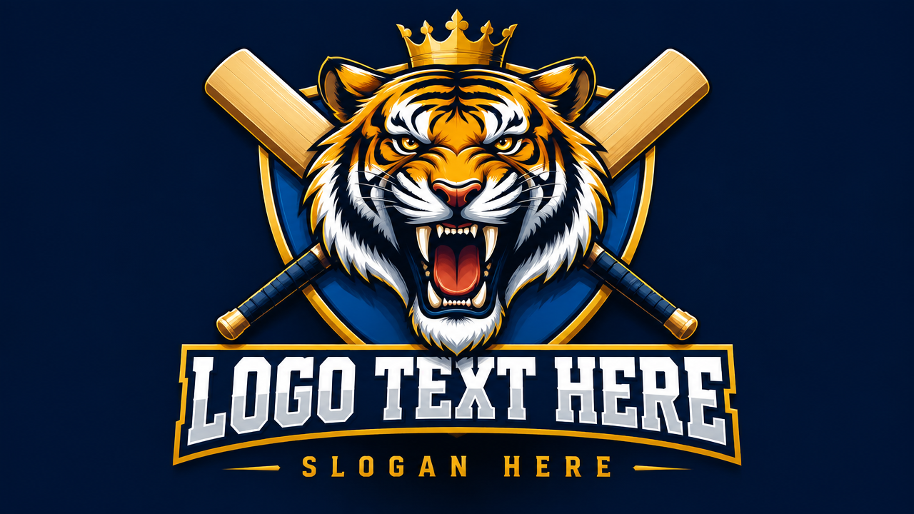 Fierce tiger mascot holding cricket bat logo template for T20 sports teams