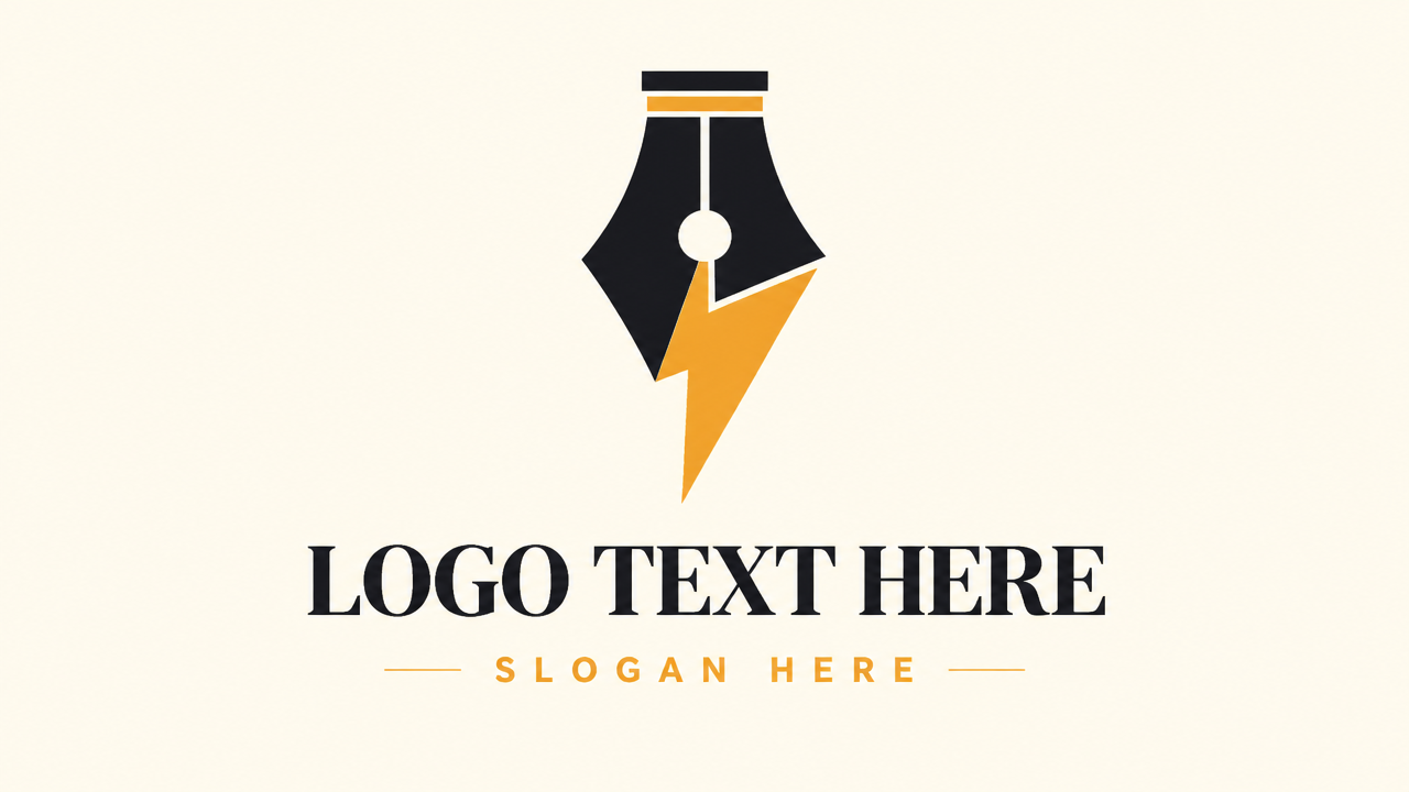 Clever lightning pen nib graphic logo design template for creative design studios