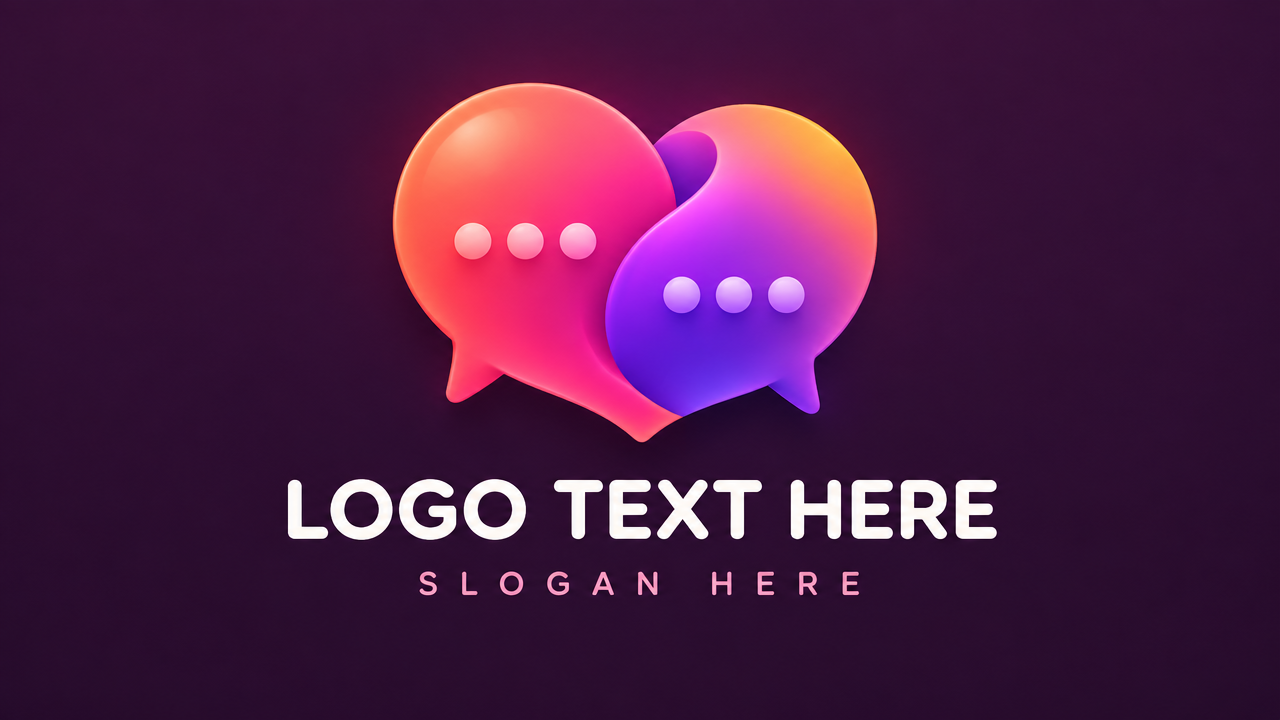 Vibrant interlocking speech bubble social app logo template with placeholder text