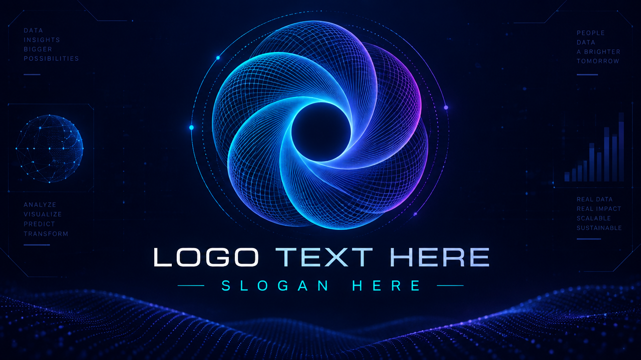 Futuristic linear geometric spiral logo template on deep blue background
