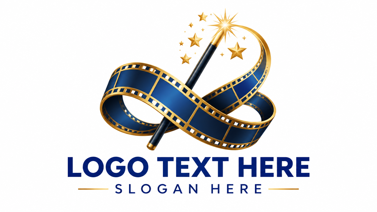 Creative film strip and magic wand cinematic video production graphic logo template