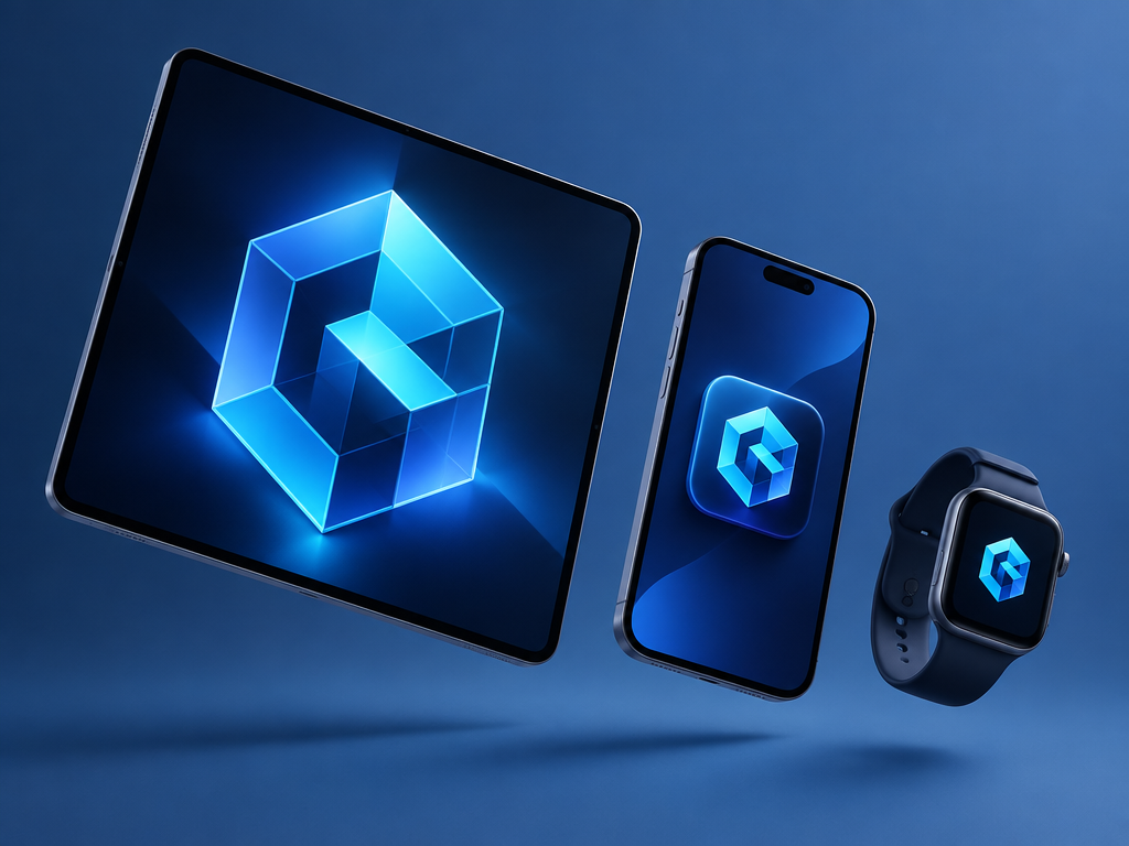 Flexible and responsive AI logo design adapting seamlessly across different application screen sizes from desktop to mobile and smartwatch