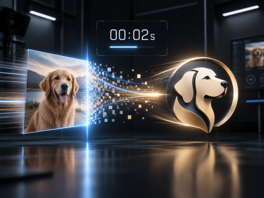 AI picture logo maker converting an image into a professional brand logo in seconds with high speed light scan