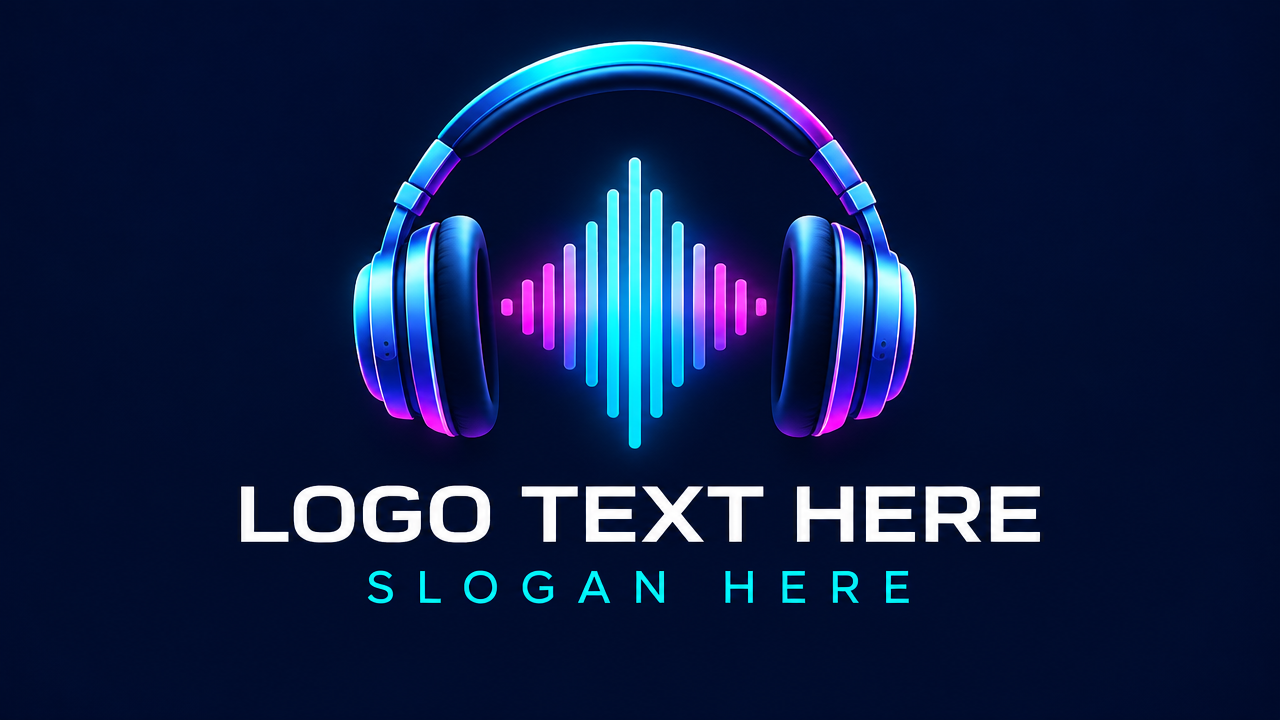 Edgy skull wearing sunglasses and DJ headphones logo template