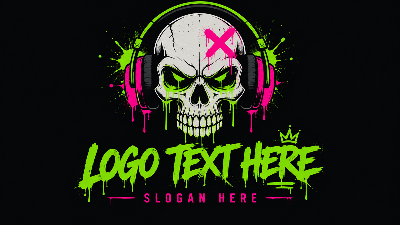 Edgy urban streetwear graffiti drip graphic logo template on dark background