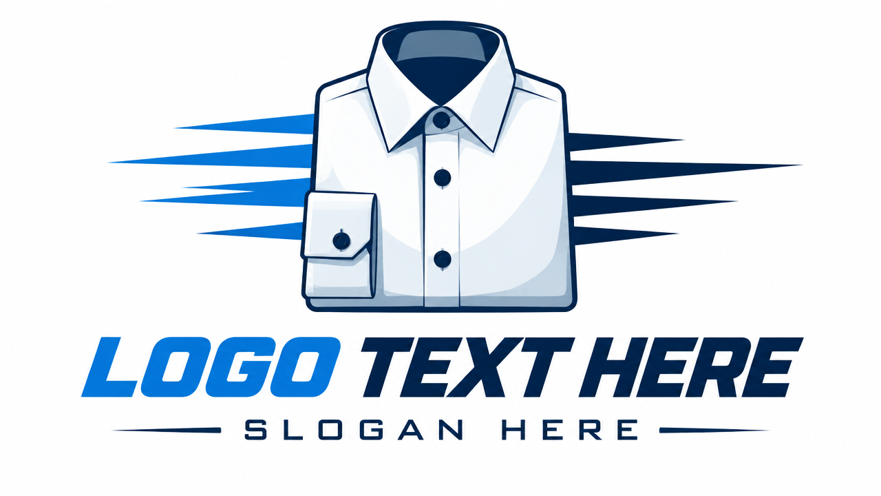 Express clothing brand logo template with folded shirt and speed lines
