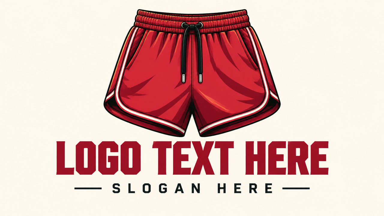 Athletic gym running shorts sportswear logo design template on cream background