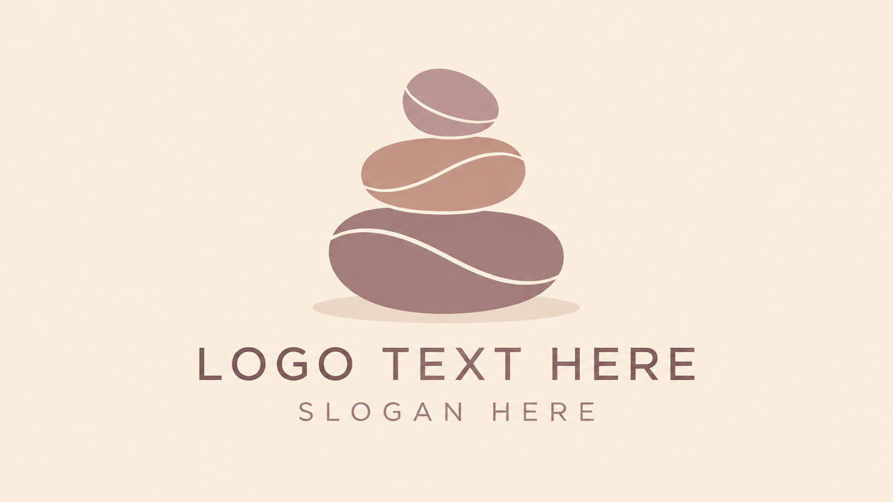 Modern holistic wellness zen stone balance new logo design template on sand beige