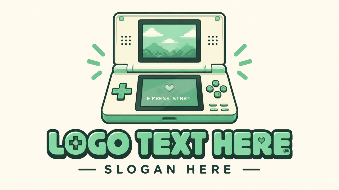 Vintage handheld console retro game logo design template on cream background