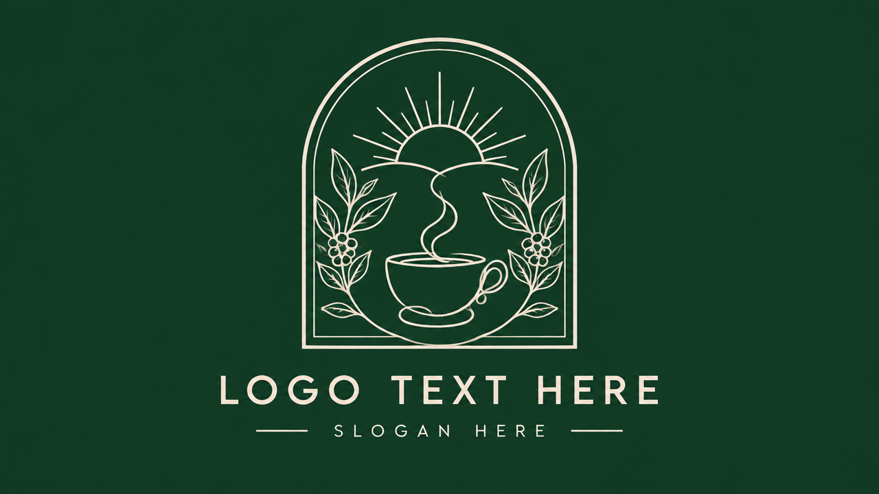Minimalist Nordic coffee shop logo design template with arched window on green