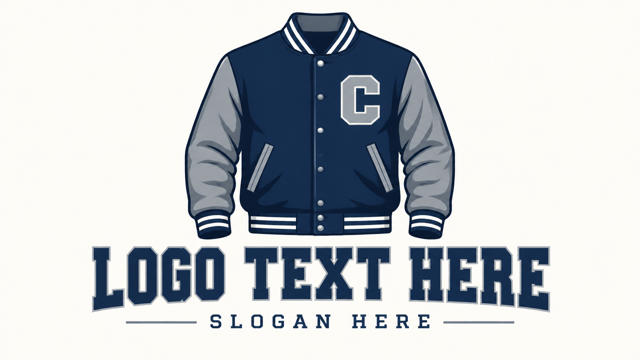 Varsity bomber jacket sportswear logo design template on off-white background