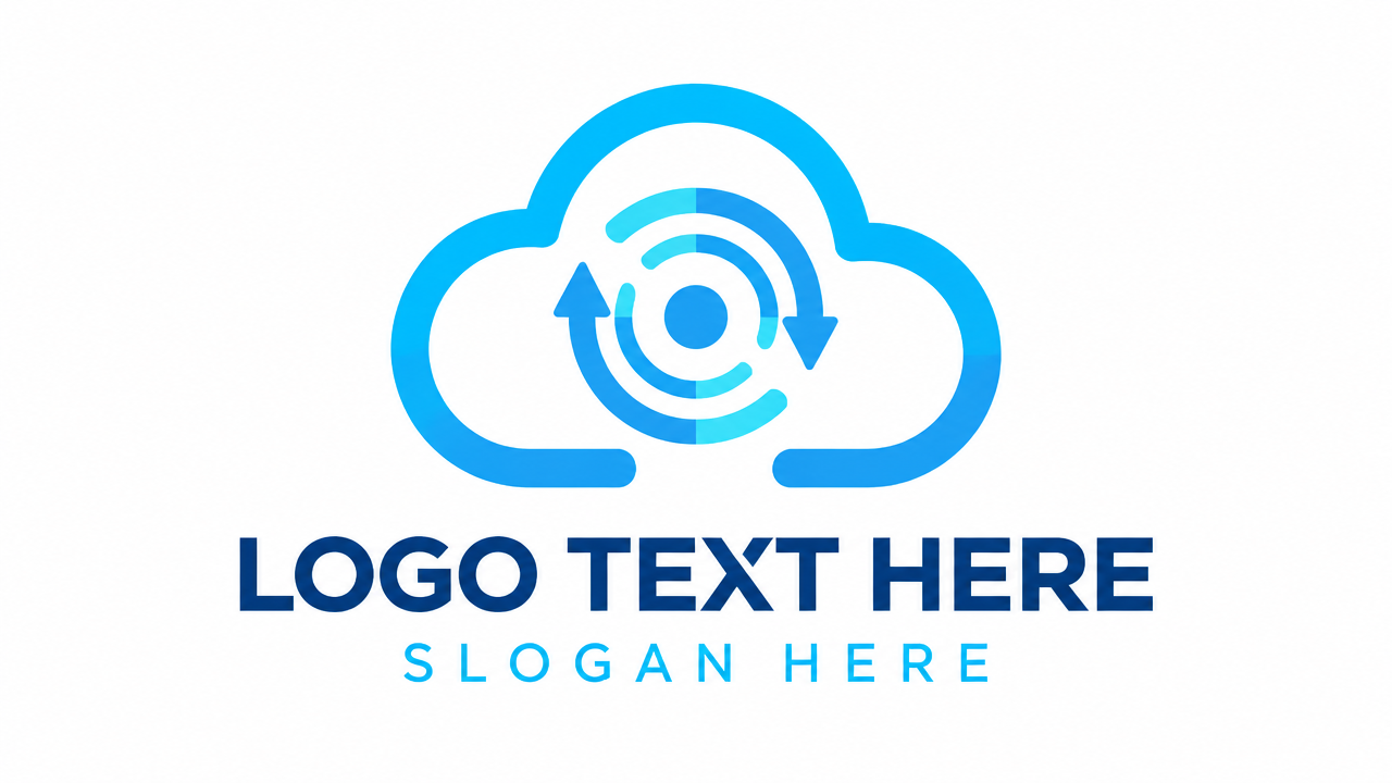 Cloud computing SaaS software logo design template with sync ring on white