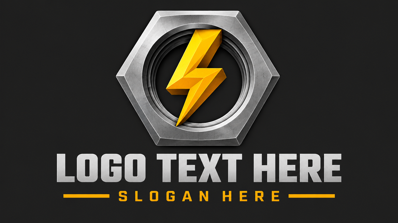 Industrial electrical contractor hexagonal bolt logo design template on dark charcoal