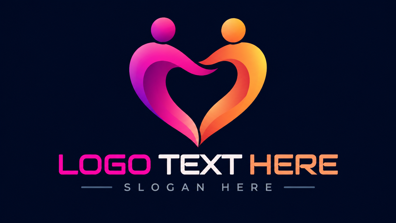 Modern dating app colorful gradient fluid heart logo design template on navy background