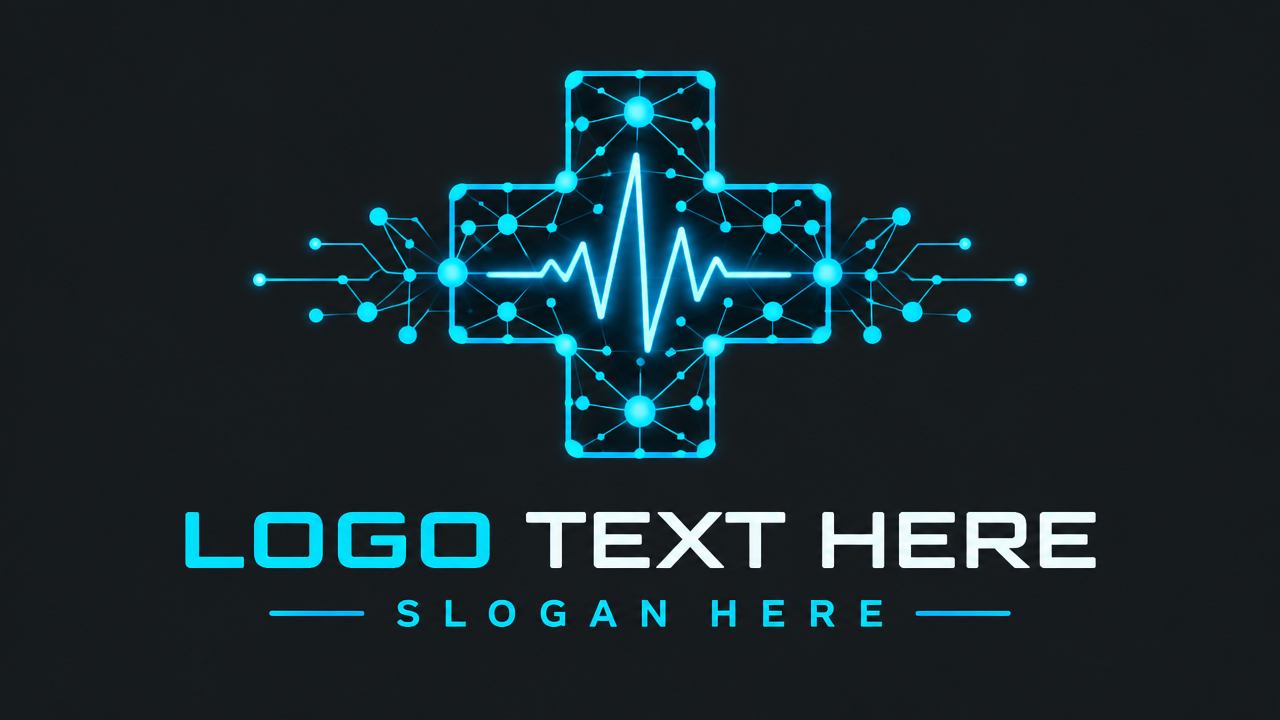 Digital health telemedicine neural synapse cross logo design template on dark background