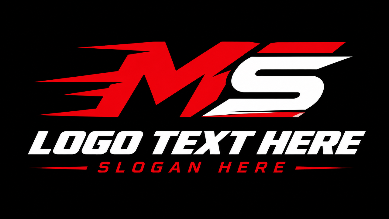 Dynamic aerodynamic athletic MS lettermark logo design template on black background