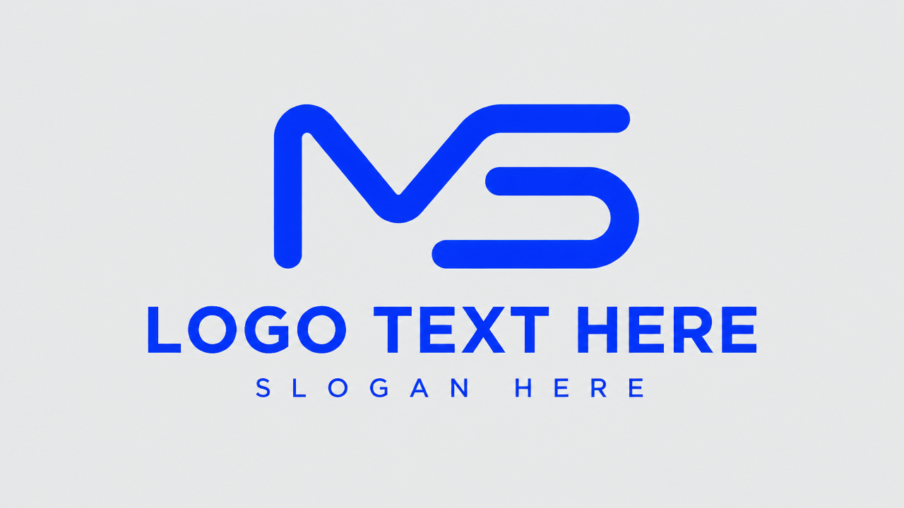 Modern minimalist continuous monoline MS letter logo design template on light grey
