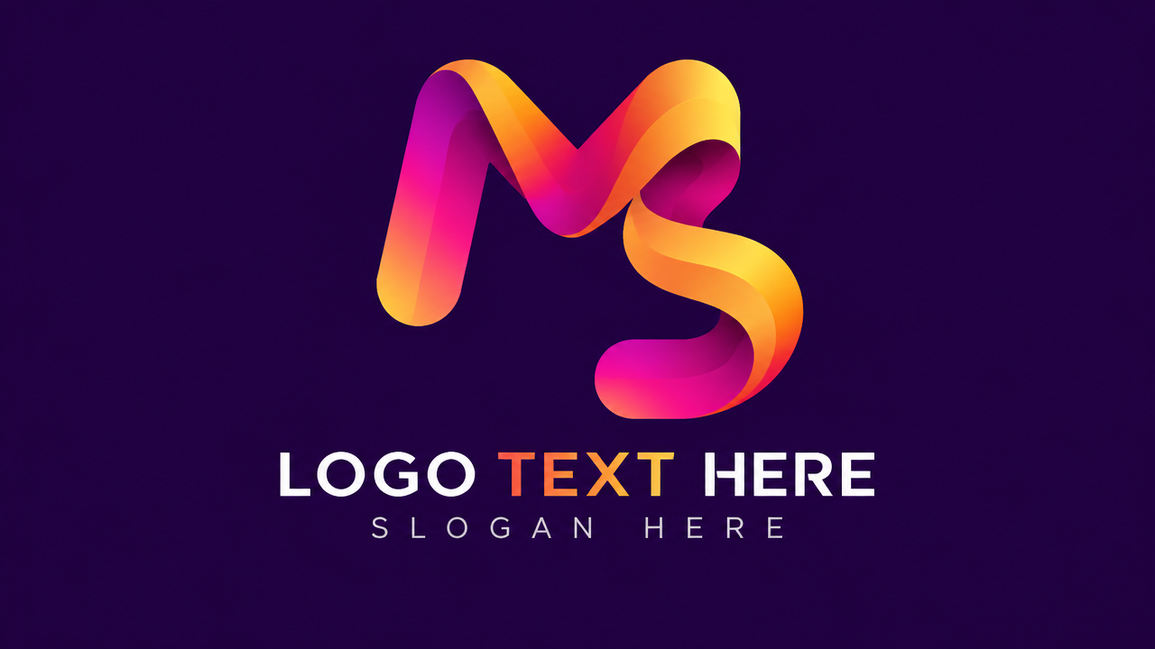 Creative colorful fluid gradient MS ribbon logo design template on dark purple 图片名称: Fluid MS Ribbon
