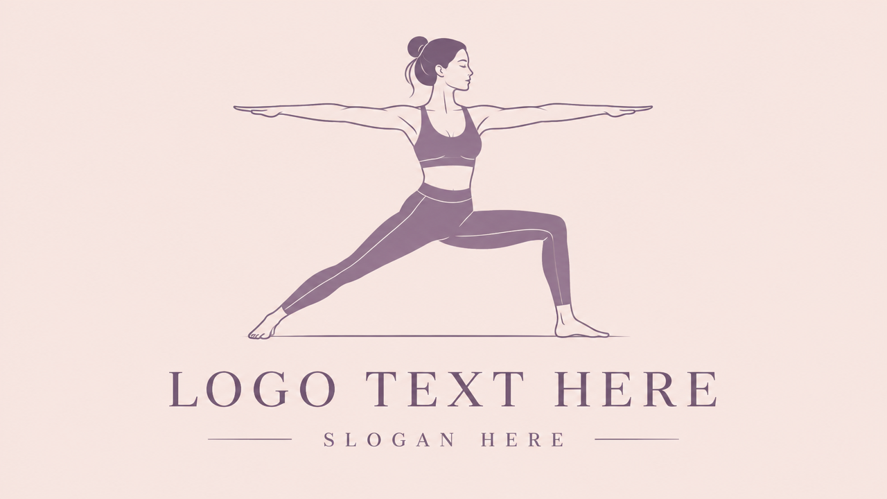 Yoga warrior pose activewear sportswear logo design template on blush background