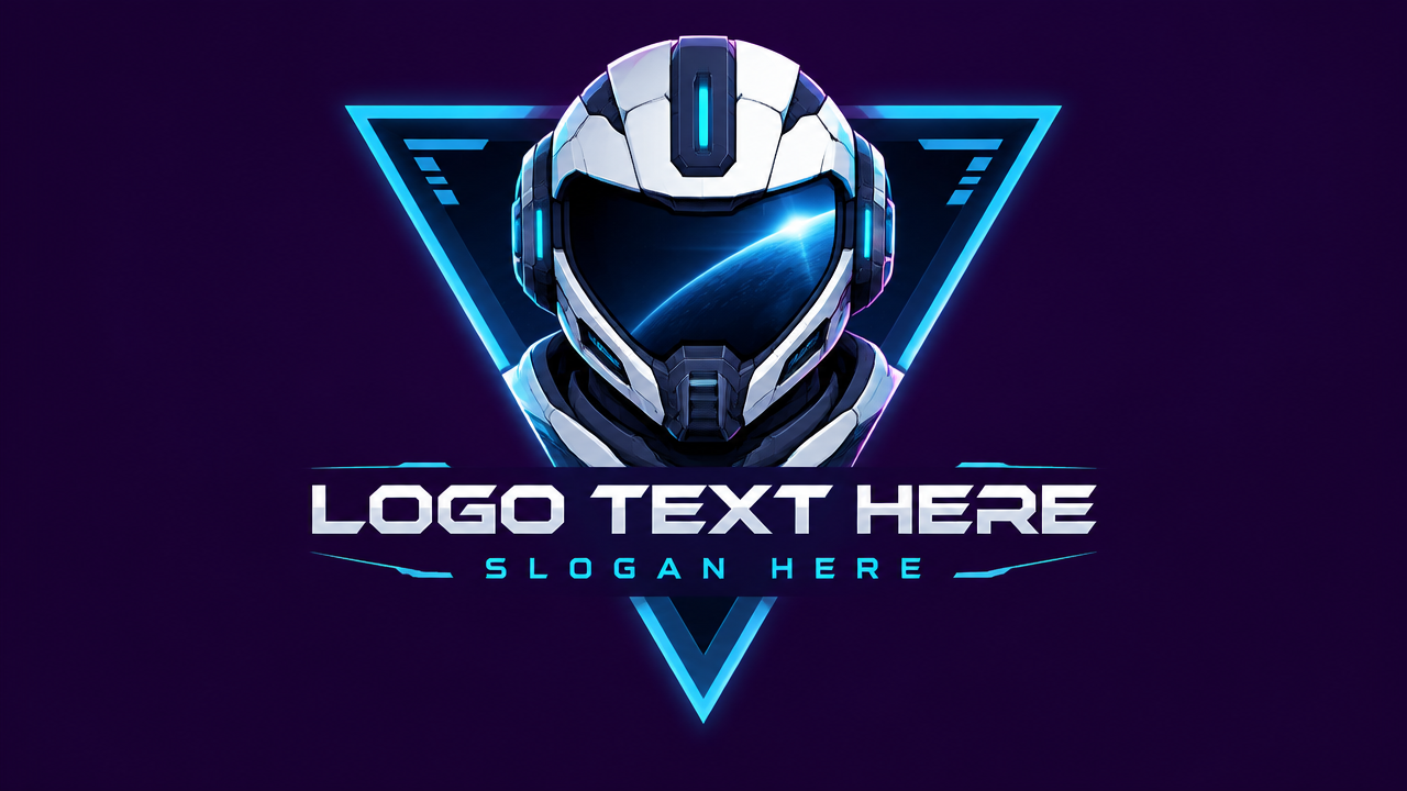 Futuristic sci-fi shooter game logo design template with astronaut emblem