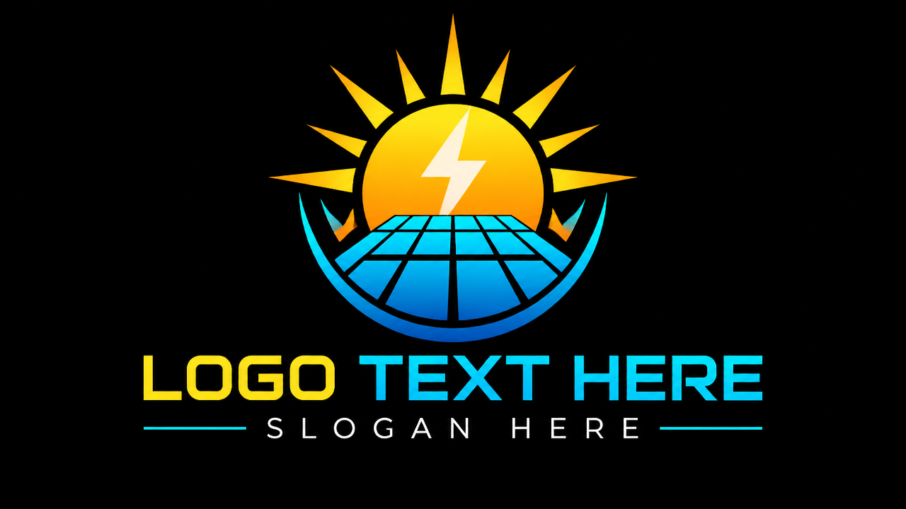 Solar renewable energy electrical company logo design template on black background