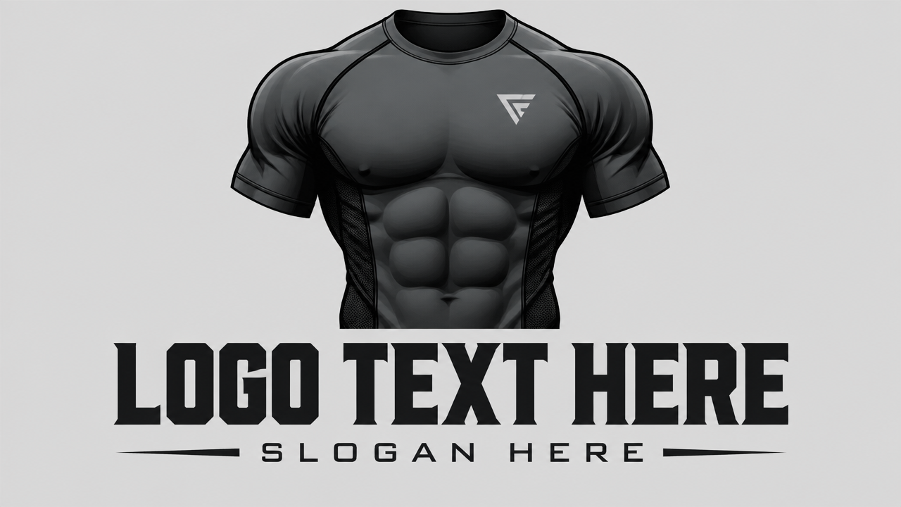 Compression muscle shirt bodybuilding sportswear logo design template on grey