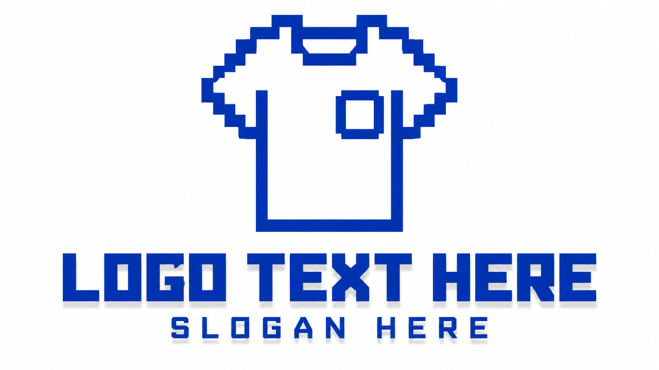 Pixel blocky T-shirt clothing logo design template on white background