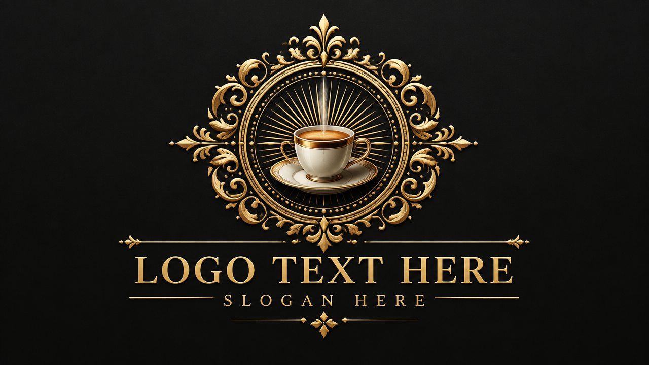 Luxury Italian espresso bar logo design template with gold filigree