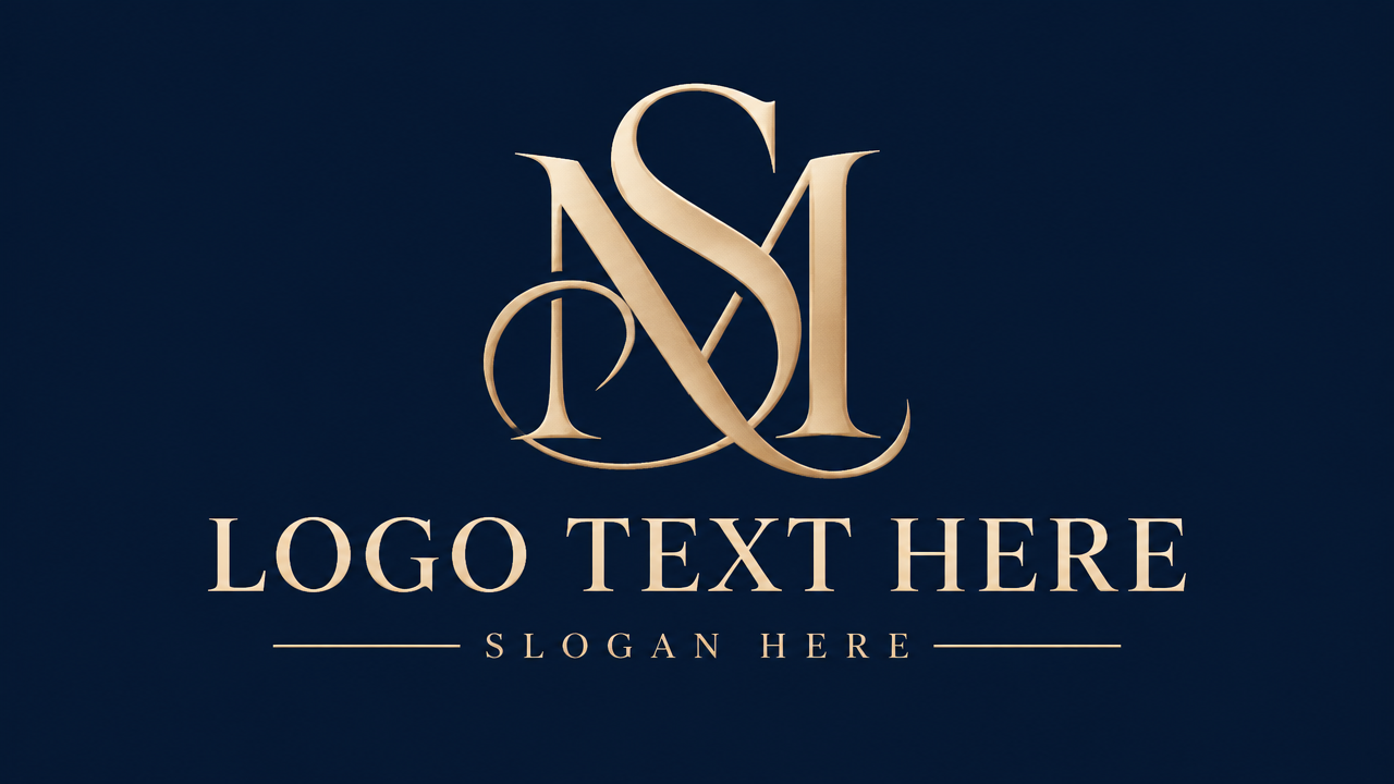 Elegant intertwined MS monogram logo design template in gold on navy background