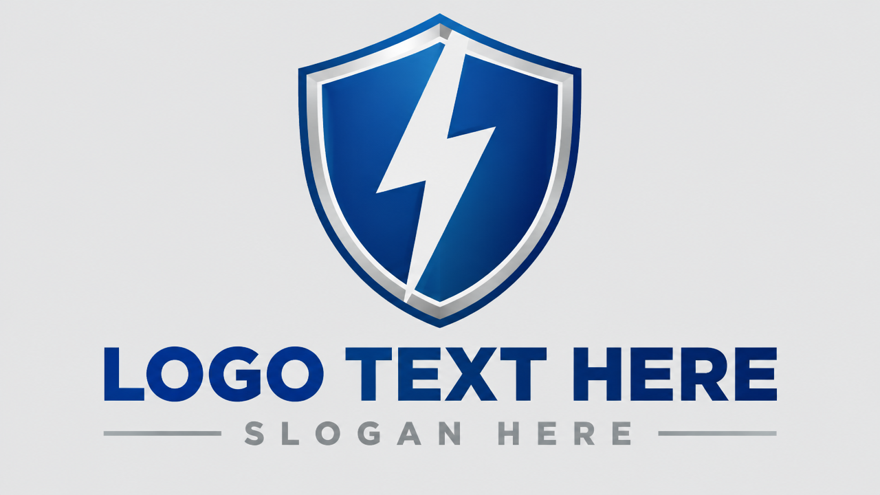 Commercial electrical safety shield lightning logo design template on light grey