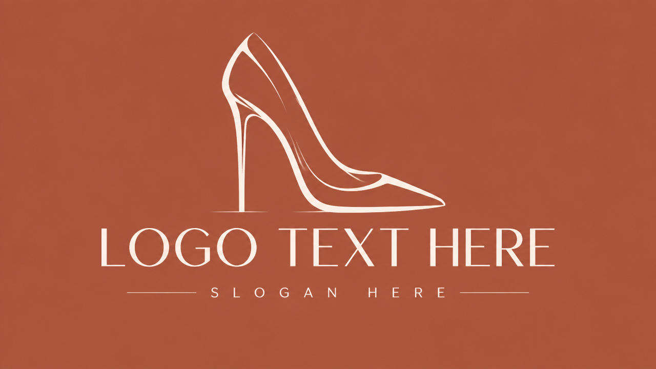 Designer footwear brand logo design template on terracotta background