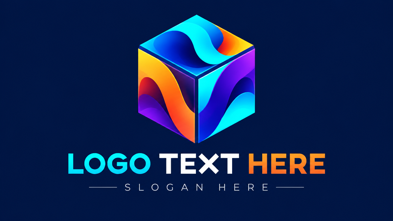 Creative 3D isometric cube with colorful fluid gradient logo design template