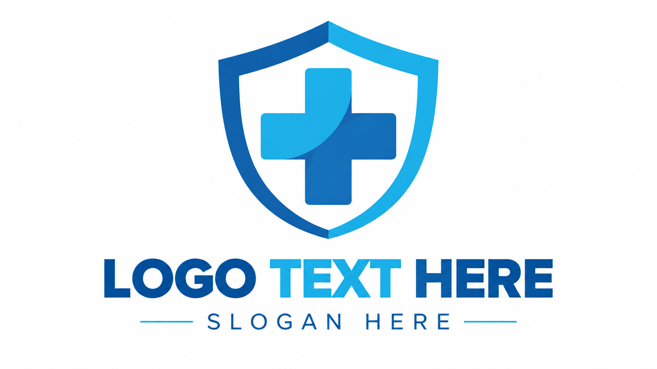 Modern hospital medical cross shield logo design template on white background