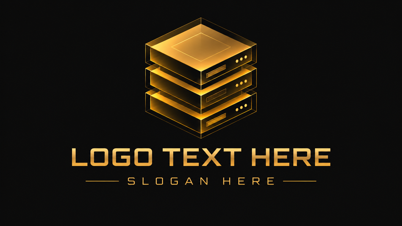 Isometric data server cube big data software logo design template on black