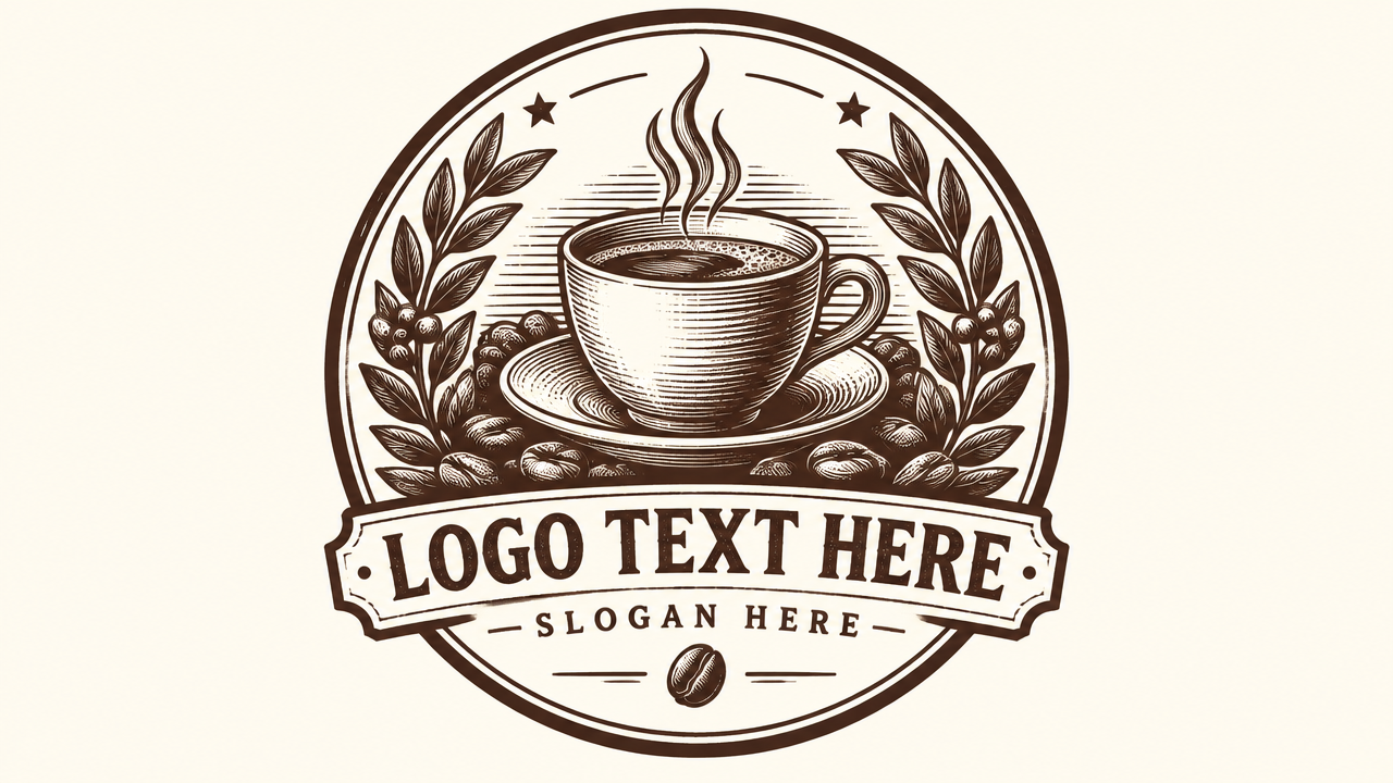  Classic woodcut coffee cup stamp logo design template on ivory cream
