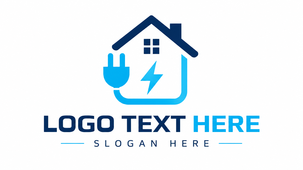 Smart home electrical company logo design template with plug and house outline on white