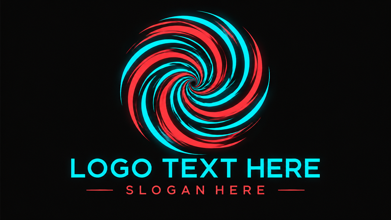 Creative optical vortex spiral logo design template with neon cyan and red
