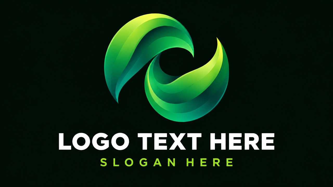 Vibrant green organic fluid wave leaf logo template with LOGO TEXT HERE and SLOGAN HERE.