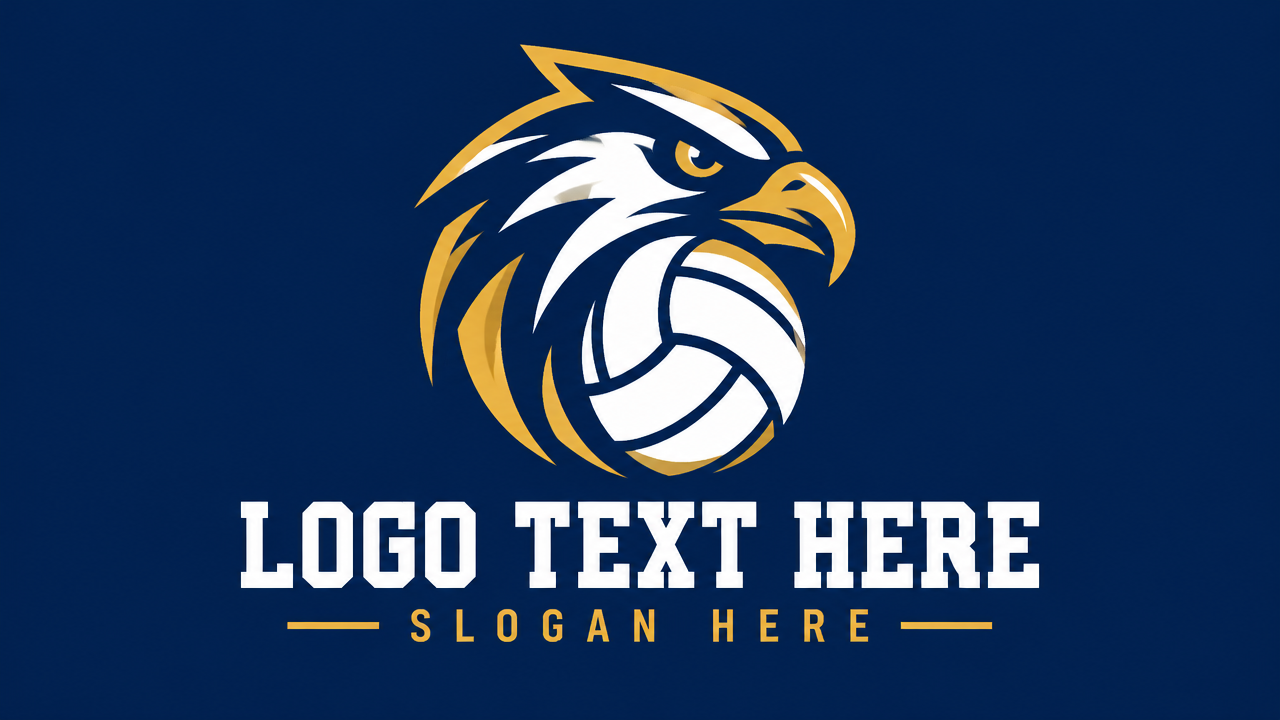 Minimalist fierce falcon volleyball vector logo template with LOGO TEXT HERE and SLOGAN HERE.