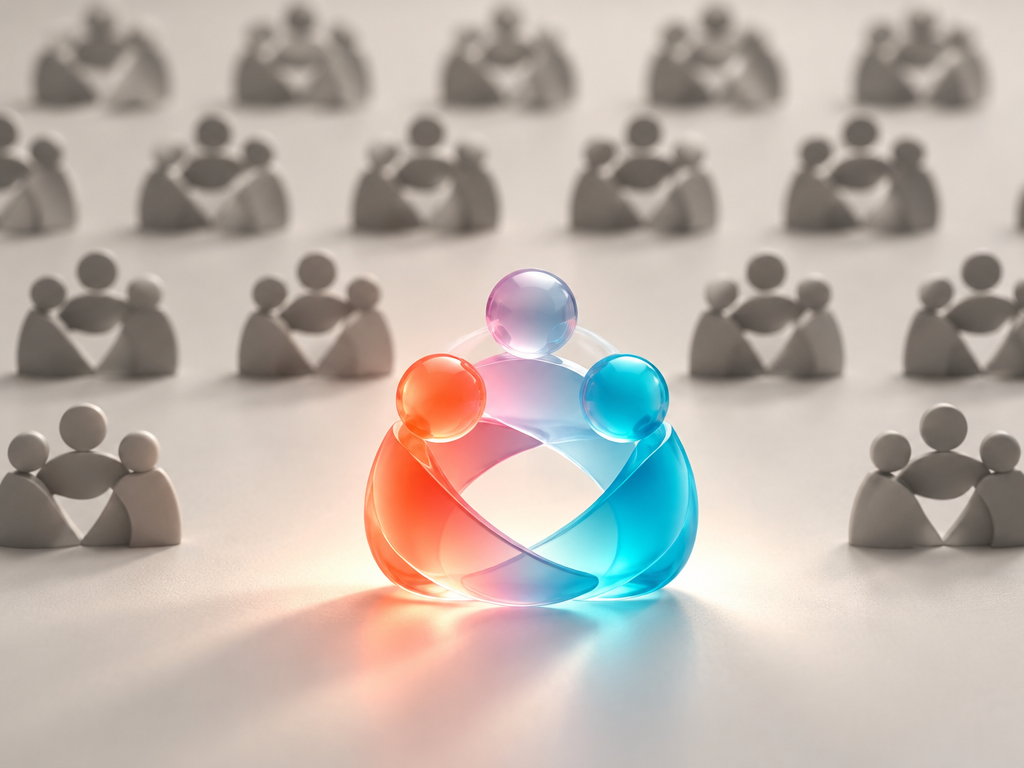 A unique glowing custom teamwork logo standing out distinctively amidst a grid of dull generic symbols.