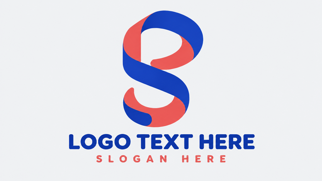 Infinite twisting ribbon logo seamlessly shaping letters P and S with LOGO TEXT HERE template.