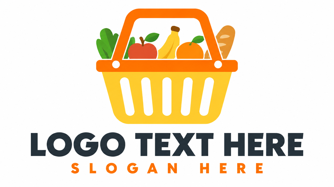 Modern colorful shopping basket retail store logo template with LOGO TEXT HERE and SLOGAN HERE.