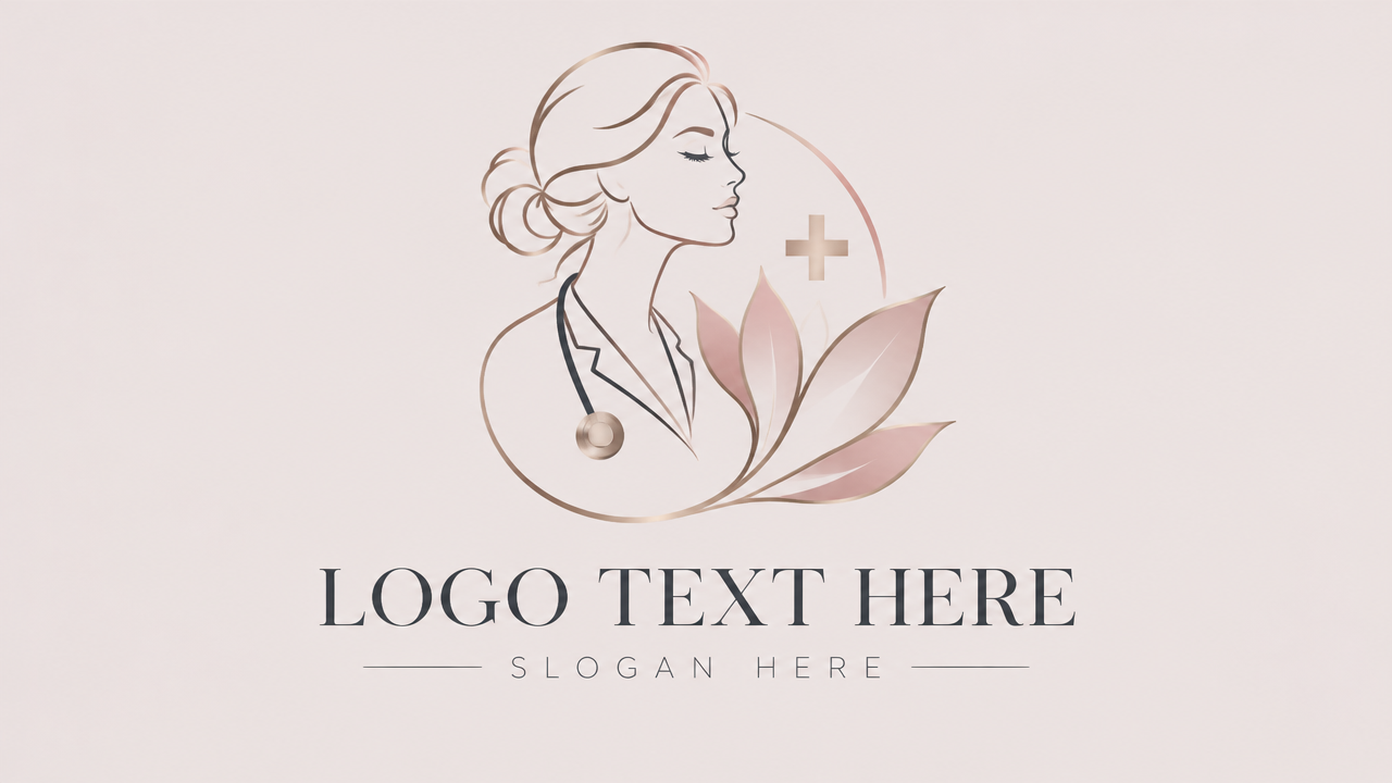 Elegant aesthetic dermatology doctor logo with delicate female physician profile and LOGO TEXT HERE.
