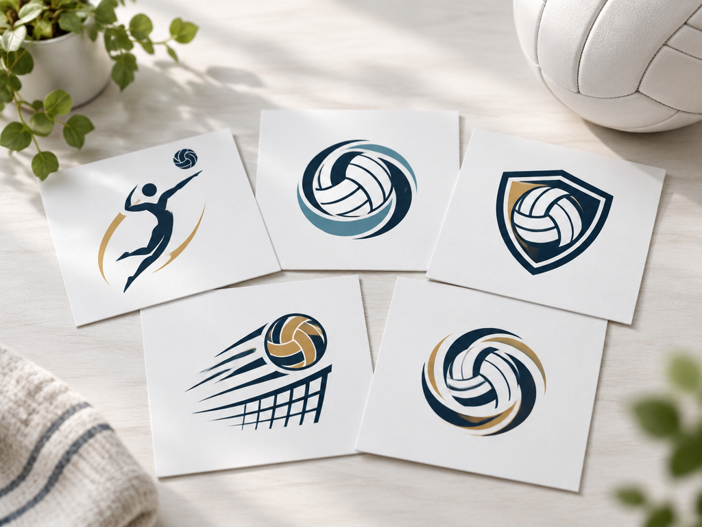 Clean and fast volleyball custom logo mockup cards displayed neatly on a minimalist desk.