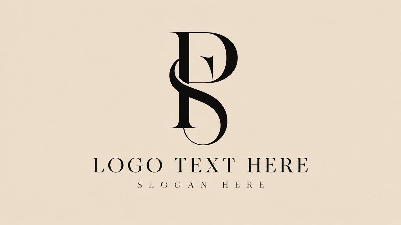 High-fashion luxury interlocking PS monogram logo with elegant serif typography and LOGO TEXT HERE.
