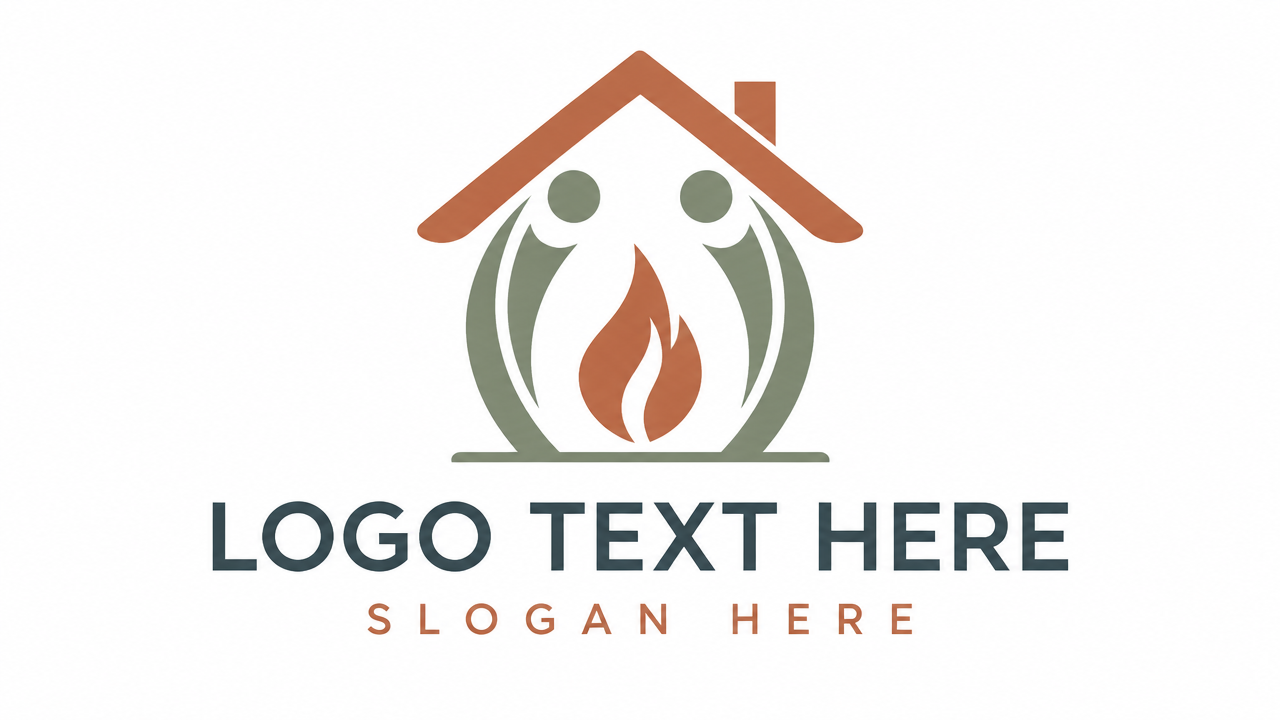 Modern minimalist home shelter family logo template with LOGO TEXT HERE and SLOGAN HERE.