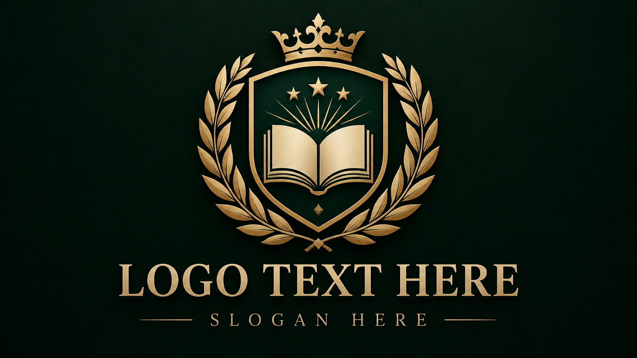 Luxury vintage academic crest book logo design template on dark background