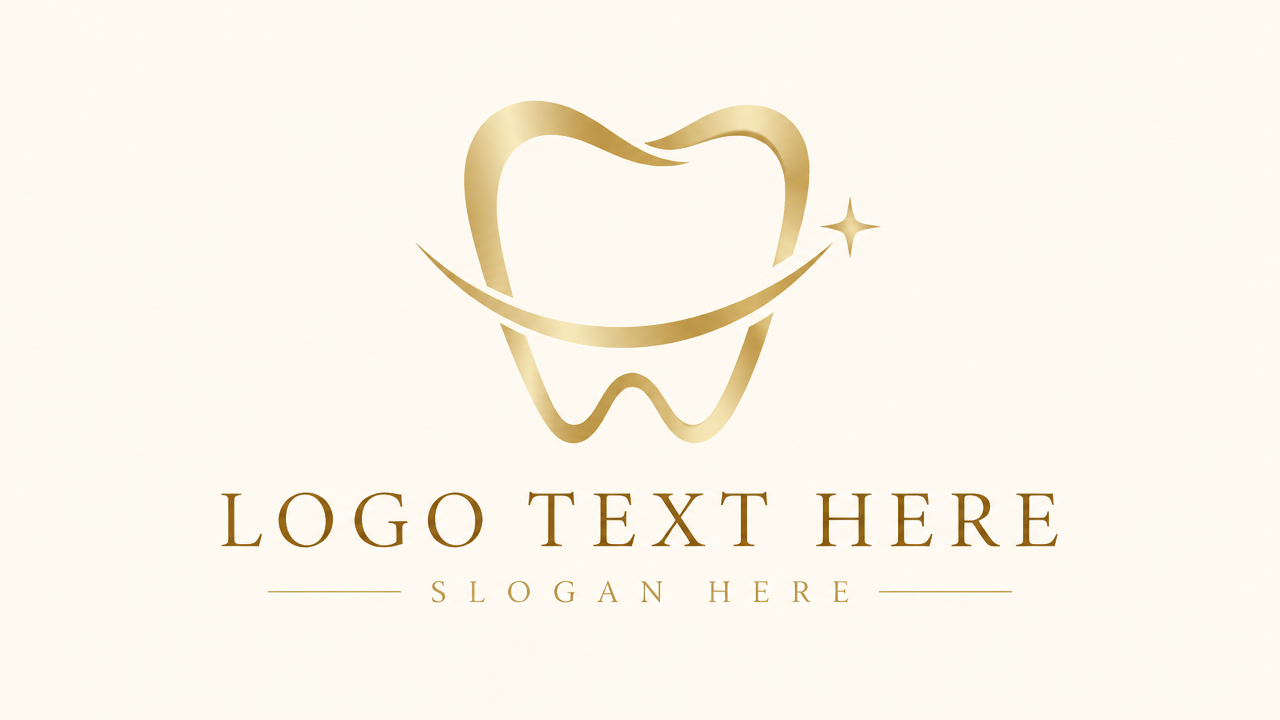 Luxury cosmetic dentistry logo design template with elegant gold smile curve emblem