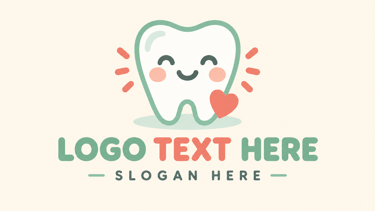 Playful friendly pediatric dental logo design template for kids clinic on pastel background