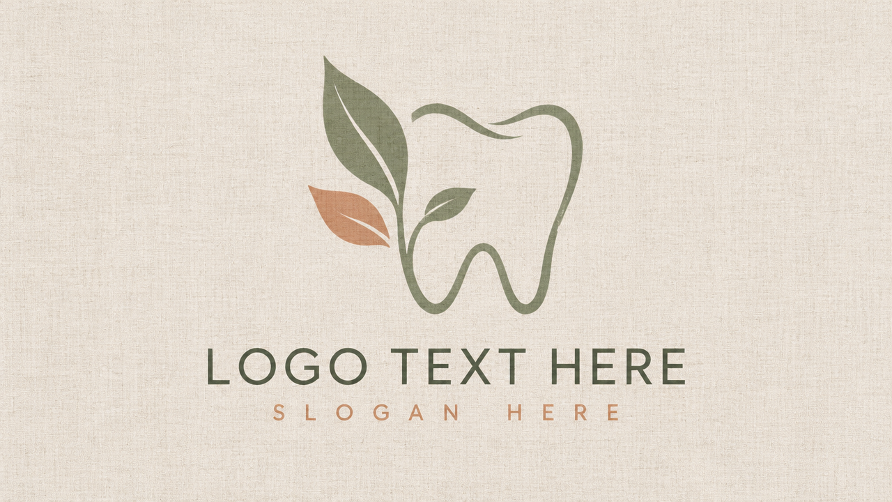 Organic botanical dental care logo design template with leaf and tooth line art